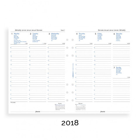 Filofax Week on Two Pages with Appointments 5 Languages 2018 A5 Size Calendar Refill