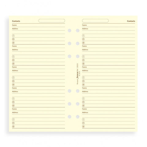 Filofax - Paper Refills - Pocket - Name, Address, Email, Telephone Number - Cream
