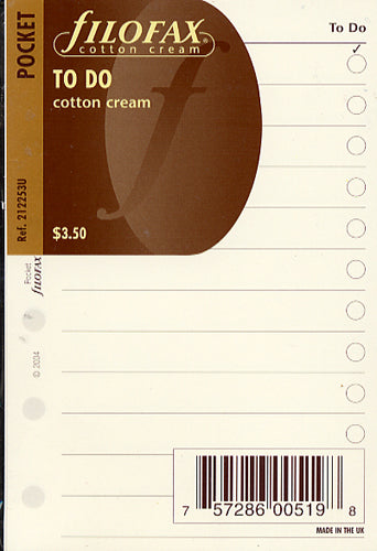 Filofax Papers To Do Lists - Cotton Cream Pocket Size
