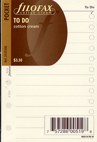 Filofax Papers To Do Lists - Cotton Cream  Pocket Size