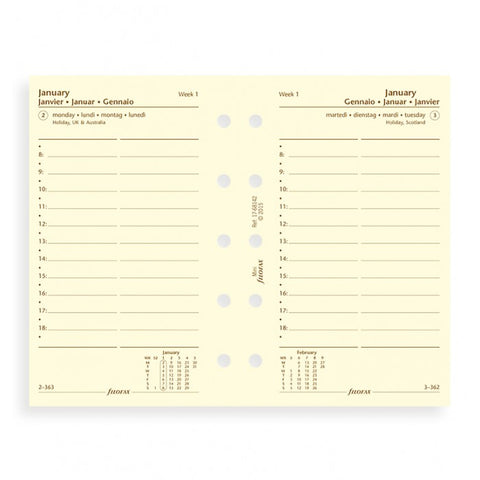 Filofax - Paper Refills - Mini - Day Per Page w Appointments - Cream - 4 Languages 2018