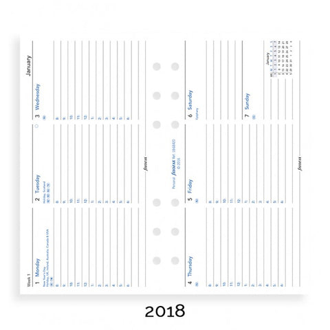 Filofax - Paper Refill - Personal - Week per Page w Notes - 5 Languages 2018