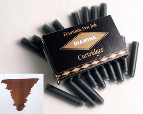 Diamine Refills Saddle Brown Pack of 18 Fountain Pen Cartridge