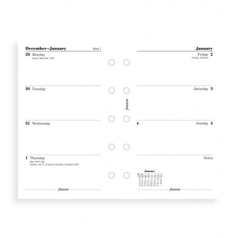 Filofax - Paper Refills - Mini - Week Per Two Pages - English 2018