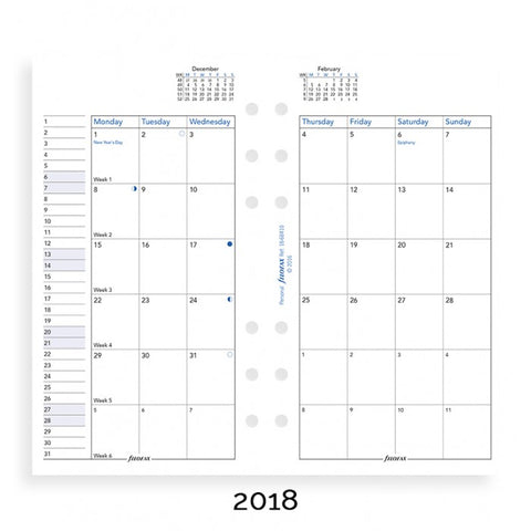 Filofax - Paper Refill - Personal - Month on Two Pages - English 2018