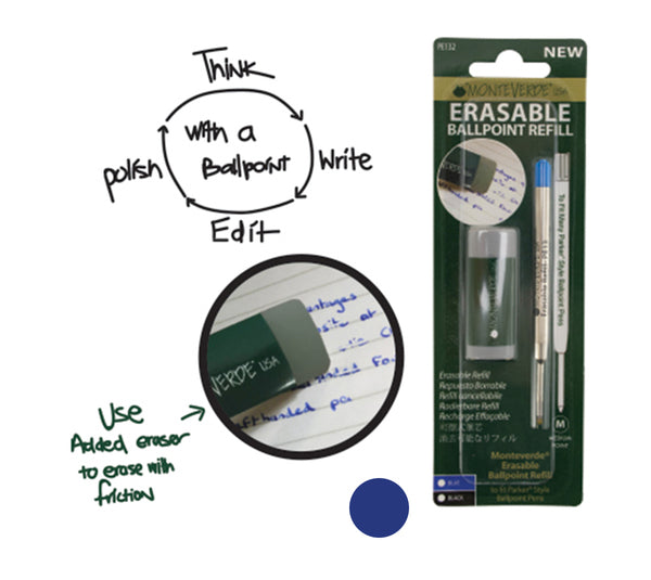 Monteverde Erasable Metal Parker Style Blue Ballpoint Refill