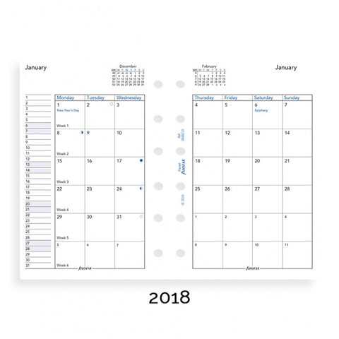 Filofax - Paper Refills - Pocket - Month on Two Pages - English 2018