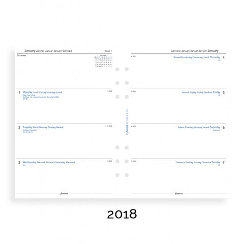 Filofax - Paper Refill - A5 - Week on Two Pages - 5 Languages 2018