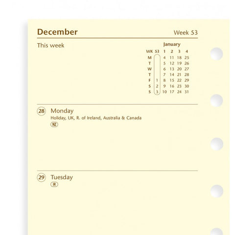 Filofax - Paper Refill - Pocket - Week on Two Pages - Cream - English 2018