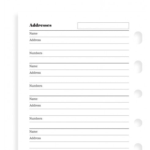Filofax - Paper Refills - Pocket - Name, Address, Email, Telephone Number