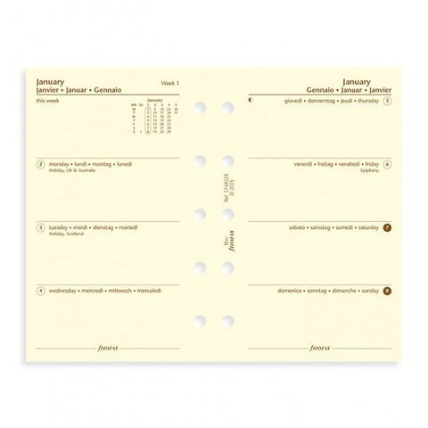 Filofax - Paper Refills - Mini - Week Per Two Pages - Cream - 4 Languages 2018