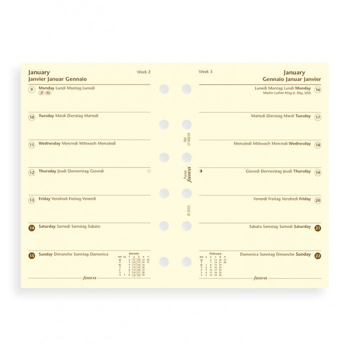 Filofax - Paper Refills - Pocket - Week Per Page - Cream - 4 Languages 2018
