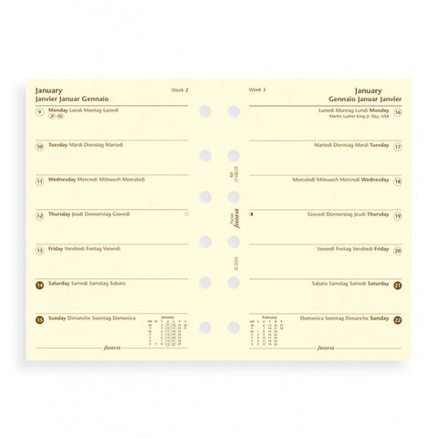Filofax - Paper Refills - Pocket - Week Per Page - Cream - 4 Languages 2018