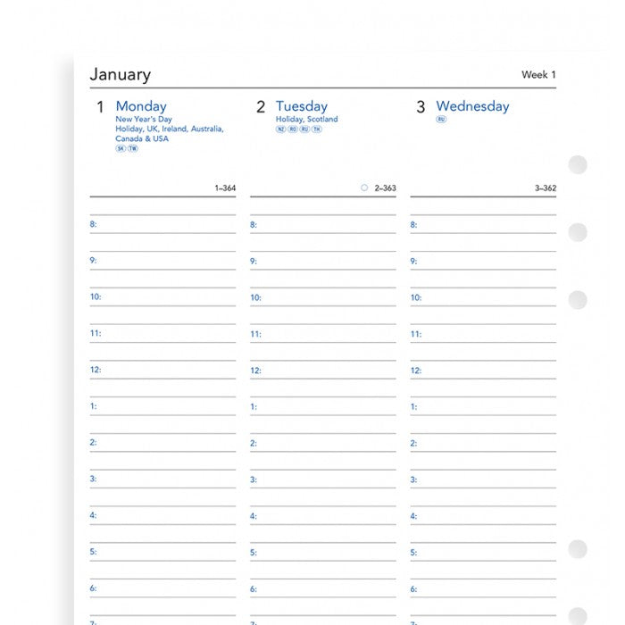 Filofax Week on Two Pages with Appointments English 2018 A5 Size Calendar Refill