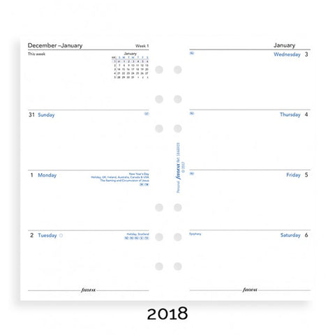 Filofax - Paper Refill - Personal - Week on Two Pages - Sunday Start - English 2018