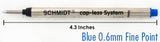 Schmidt Long 8126 Capless Rollerball Refills - Blue - Fine Point