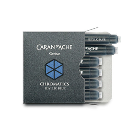 Caran D'ache - Fountain Pen Refills - Chromatics Cartridge - Idyllic Blue Ink - 6 Pieces