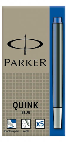 Parker Washable Quink Blue 5 Pack Fountain Pen Cartridge Refills