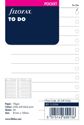 Filofax - Papers To Do Lists - Pocket Size