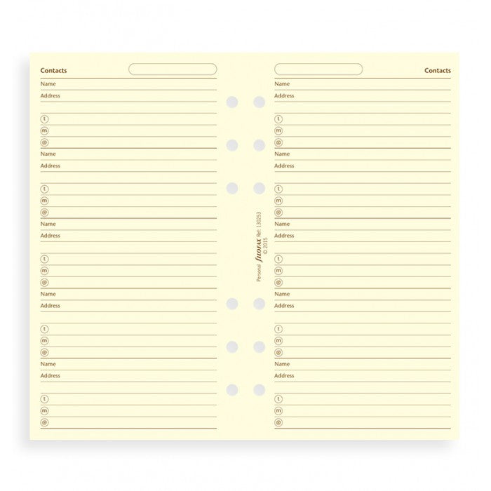 Filofax - Paper Refills - Pocket - Name, Address, Email, Telephone Number - Cream