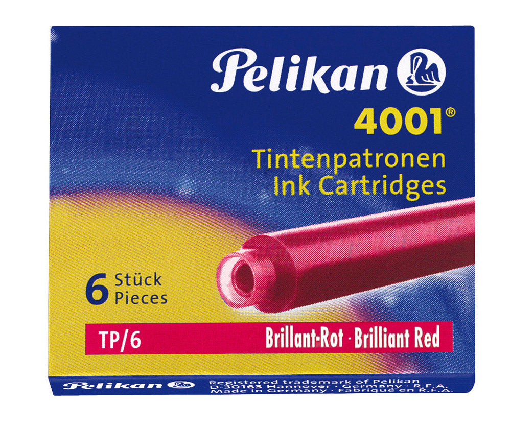 Pelikan Mini Fountain Pen Ink Cartridges Refills - Brilliant Red -