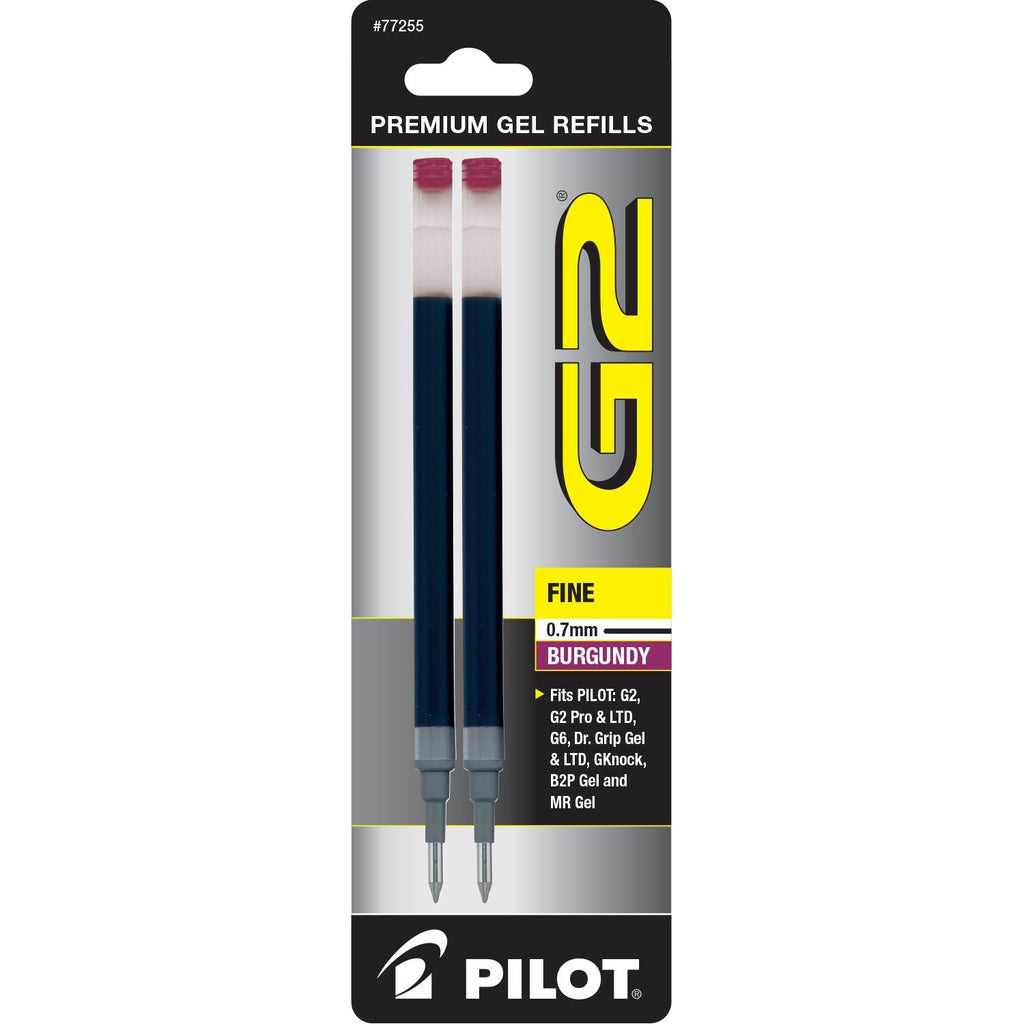 Pilot G2 Gel Ink Refill, 2-Pack for Rolling Ball Pens- Fine Point- Burgundy (77255)