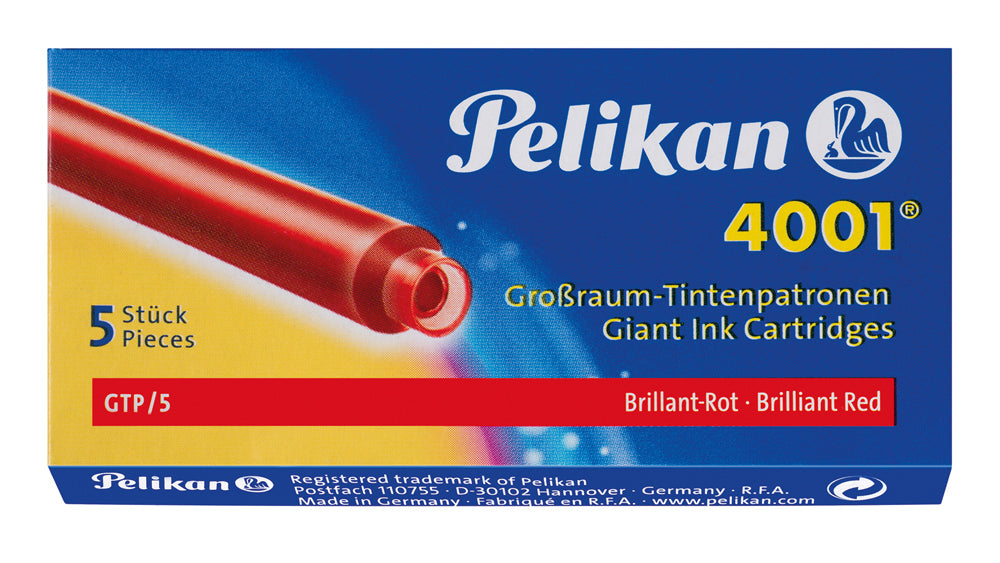 Pelikan 4001 Fountain Pen Ink Cartridges Refills - Red - Giant -