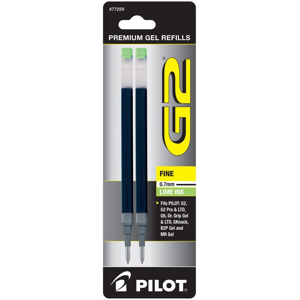 Pilot G2 Refills Gel Ink Fine Point 0.7mm 2 Pack- Lime