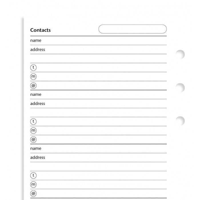 Filofax - Accessories - Personal - Contacts: Name, Address, Phone, E-mail Insert