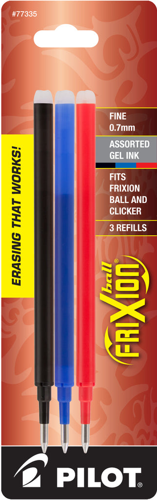 Pilot FriXion Erasable Ballpoint Pen Refill - Black & Blue & Red - Fine Point - 3 Pack