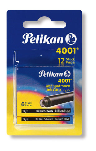 Pelikan 4001 Ink Cartridges Refills - Brilliant Black - 12 Cartridges -