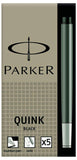 Parker Permanent Black 5-Pack Quick Fountain Pen Ink Cartridge Refills