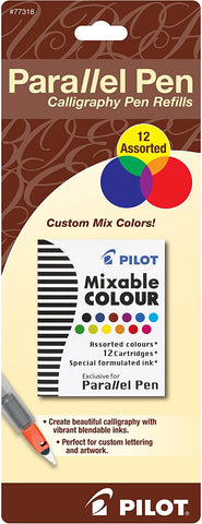 Pilot Parallel Pen Ink - Refills for Calligraphy Pens - Assorted Colors - 12 Cartridges per Pack - Carded