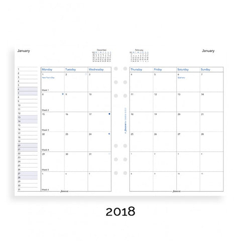 Filofax Month on Two Pages English 2018 A5 Size Calendar Refill