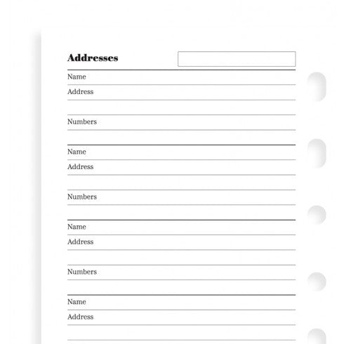 Filofax - Paper Refills - Pocket - Name, Address, Email, Telephone Number