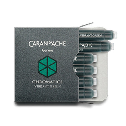 Caran D'ache - Fountain Pen Refills - Chromatics Cartridge - Vibrant Green Ink - 6 Pieces
