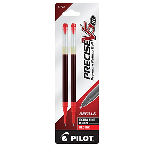 Pilot Precise V5 RT Liquid Ink Refill, 2-Pack for Retractable Rolling Ball Pens, Extra Fine Point, Red Ink (77275)