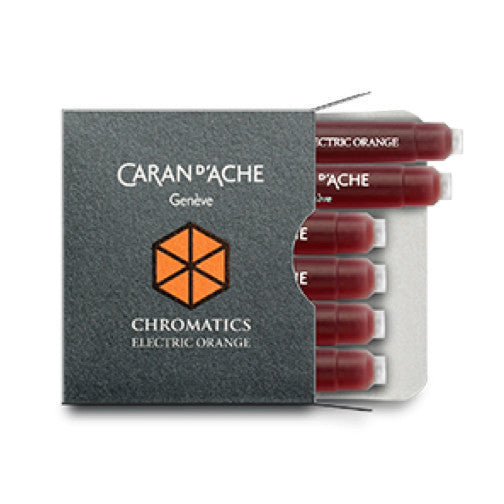 Caran D'ache - Fountain Pen Refills - Chromatics Cartridge - Electric Orange Ink - 6 Pieces