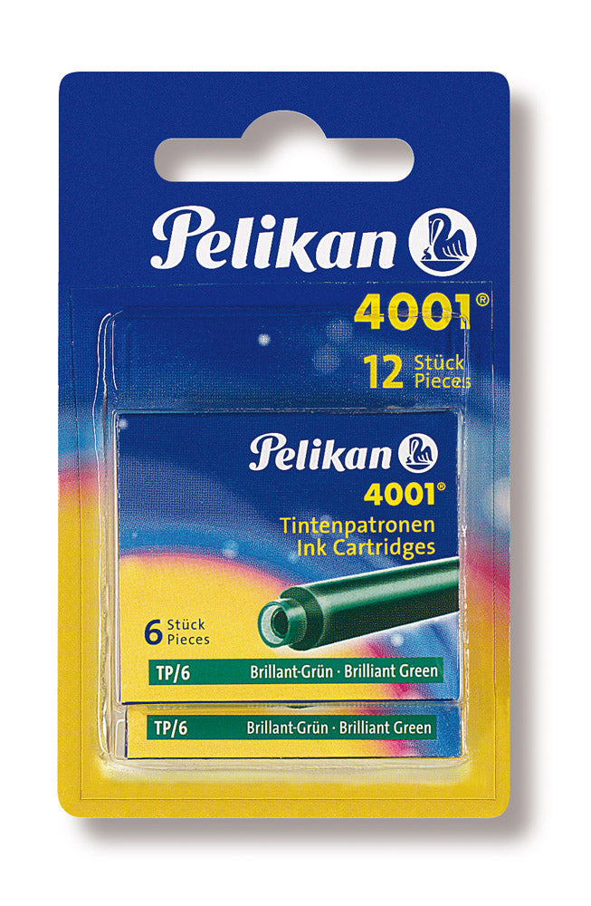Pelikan 4001 Ink Cartridges Refills - Brilliant Green - 12 Cartridges -